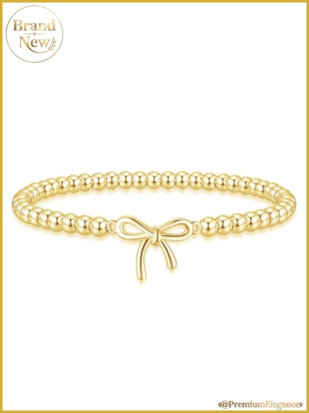 14K Gold Plated Stretch Beaded Bracelet, Handmade Dainty Charm Bracelet
